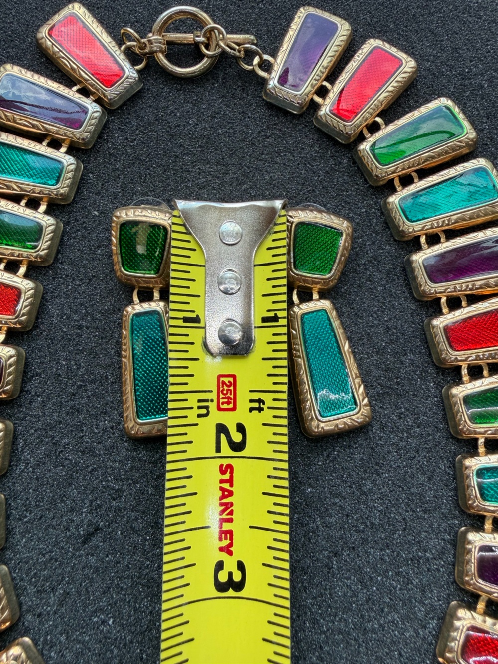 Vintage Gold-Tone Multicolor Enamel Link Necklace And Earrings Set - Picture 5 of 9